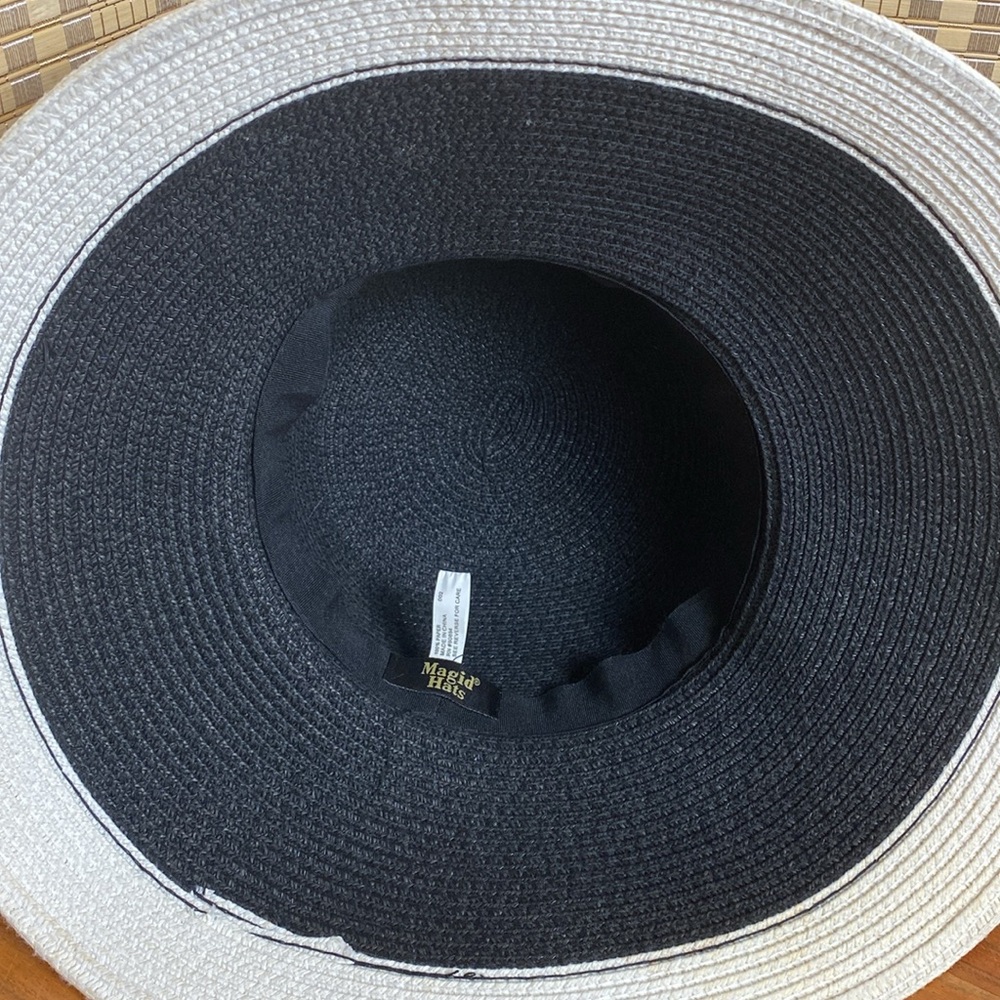 🔶Magid Hats Paper Straw Sun Hat Black & White Wide Brim Beach Resort Packable - Picture 5 of 5